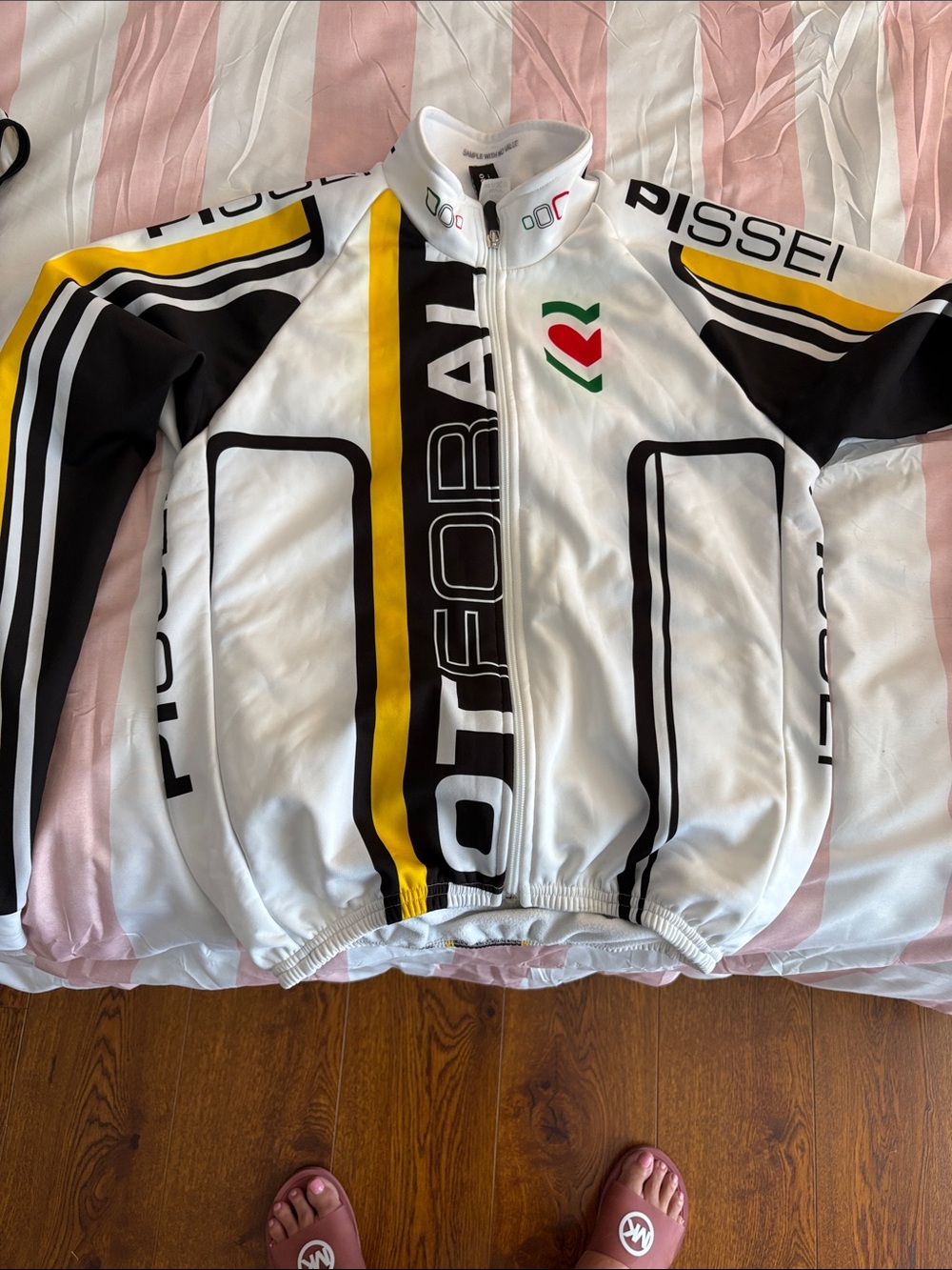 Women’s White Cycling Jersey with Yellow & Black Accents